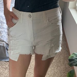 Distressed White Shorts